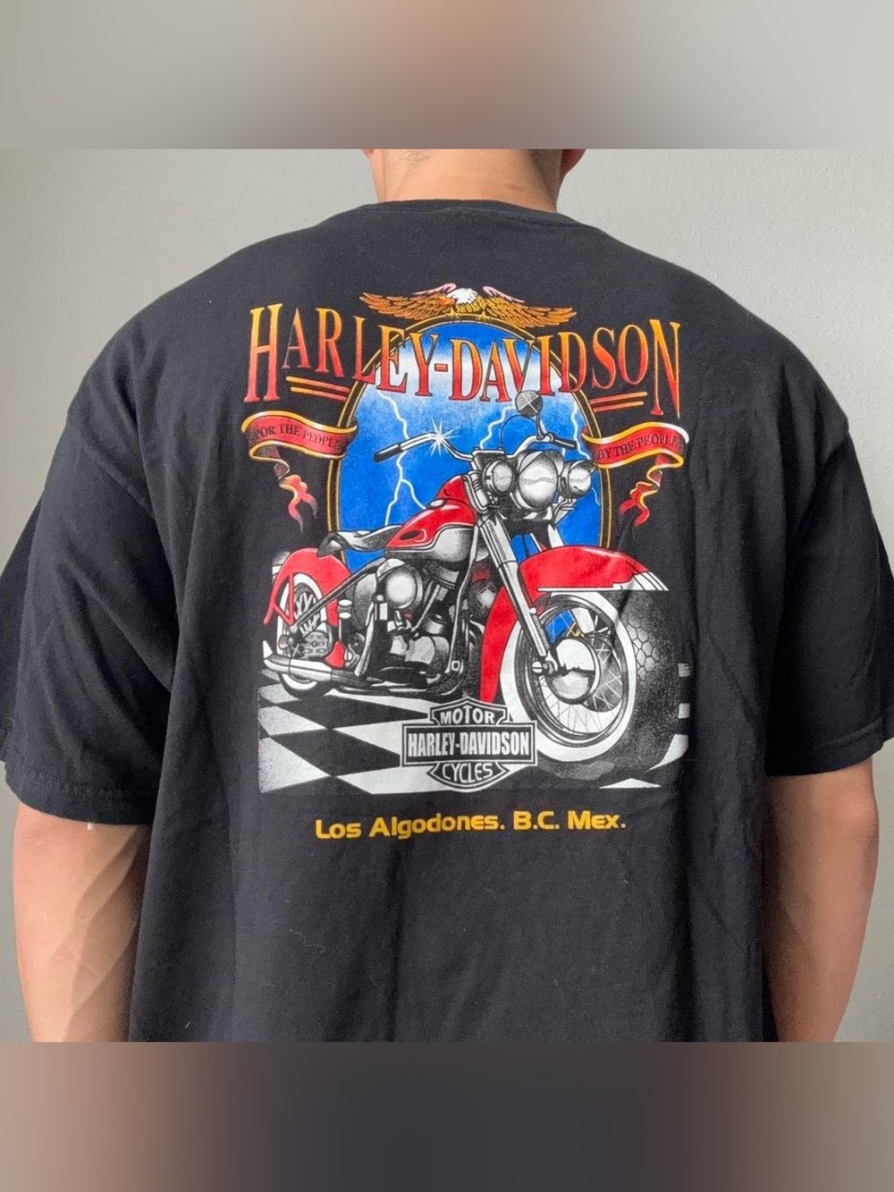 Vintage 2000s Harley Davidson Los Algodones Graphics Black Tee Shirt